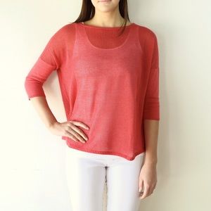 Women’s Indigenous Brand Elbow Sleeve Mesh Sweater, Rich Coral